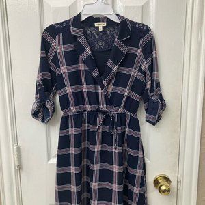Monteau Navy Pink White Plaid Girls Dress Lace Accents
